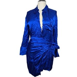 Zara Blue Wrap Long Sleeves Mini Dress S
